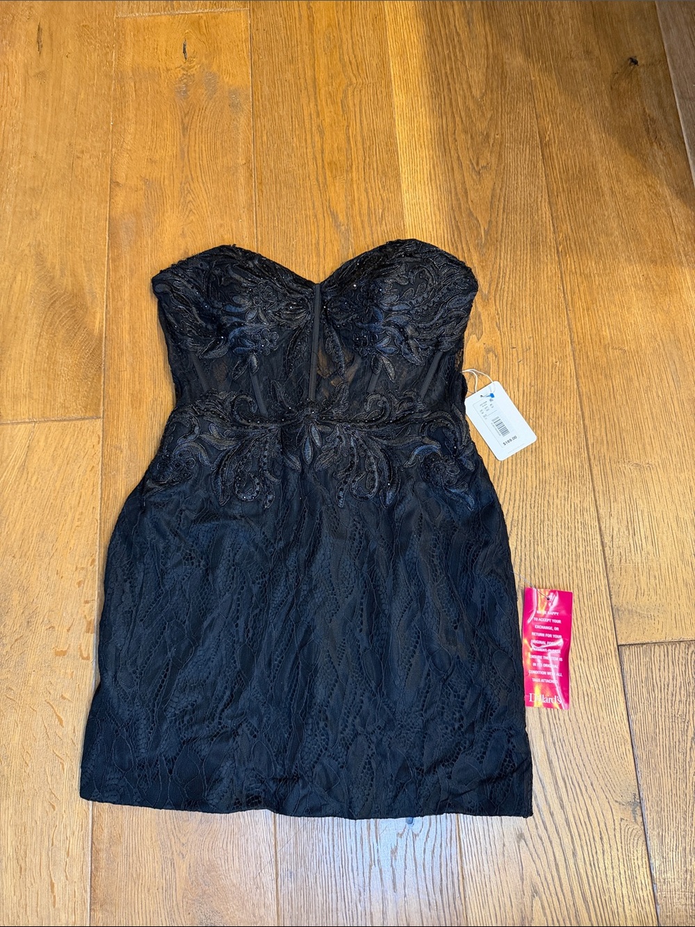 GBX Black Strapless Lace Beaded Mini Dress